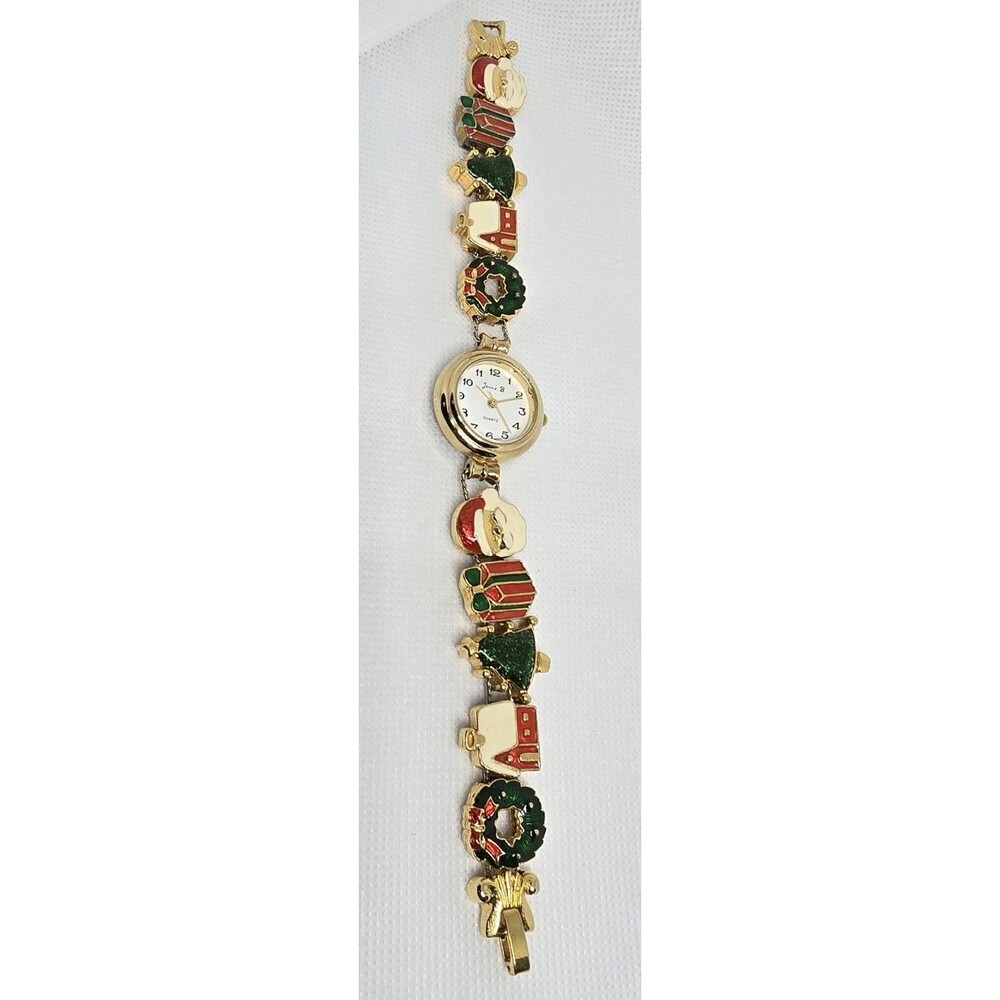 Women's Jennie B Gold Tone Christmas Santa Wrench Present Slide Charm Watch 12 - Picture 4 of 8